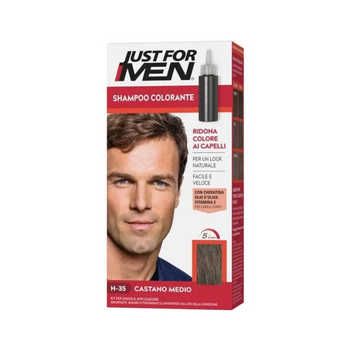 JUST FOR MEN SHAMPOO IN COLOR H 35 ΚΑΣΤΑΝΟ ΜΕΣΑΙΟ