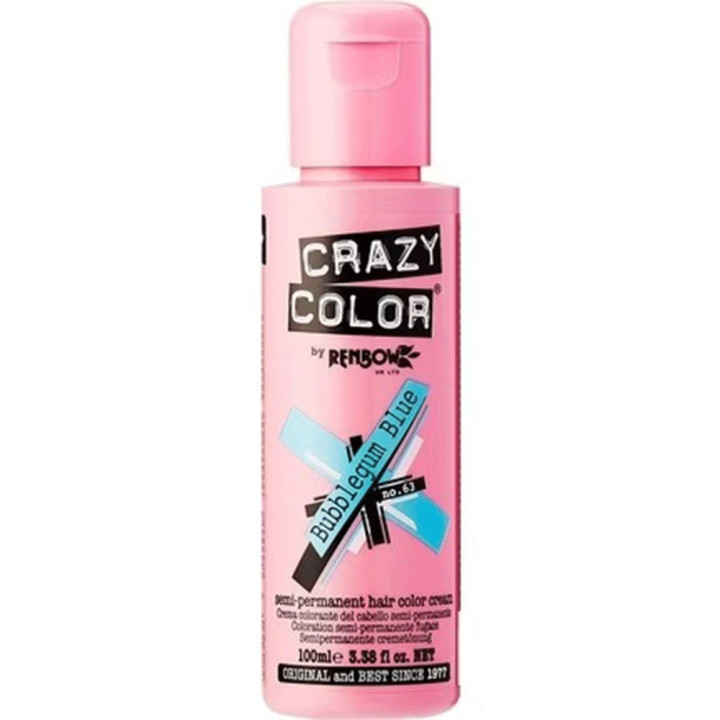 CRAZY COLOR SEMI PERMANENT HAIR DYE  NO.63 BUBBLEGUM BLUE 100 ML