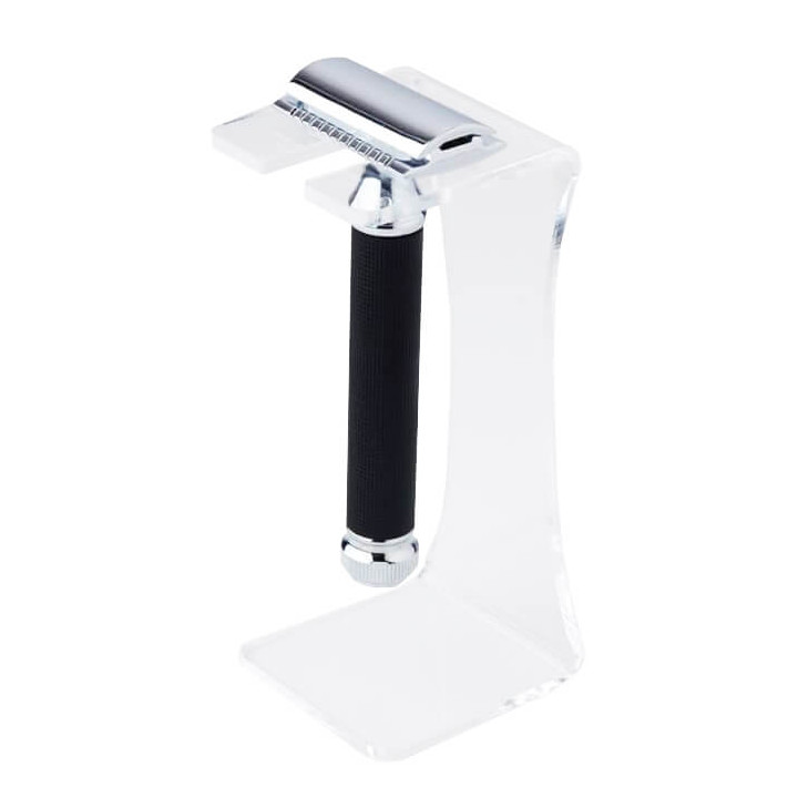 PEARL SHAVING STAND FOR SAFETY RAZOR IN CLEAR ACRYLIC