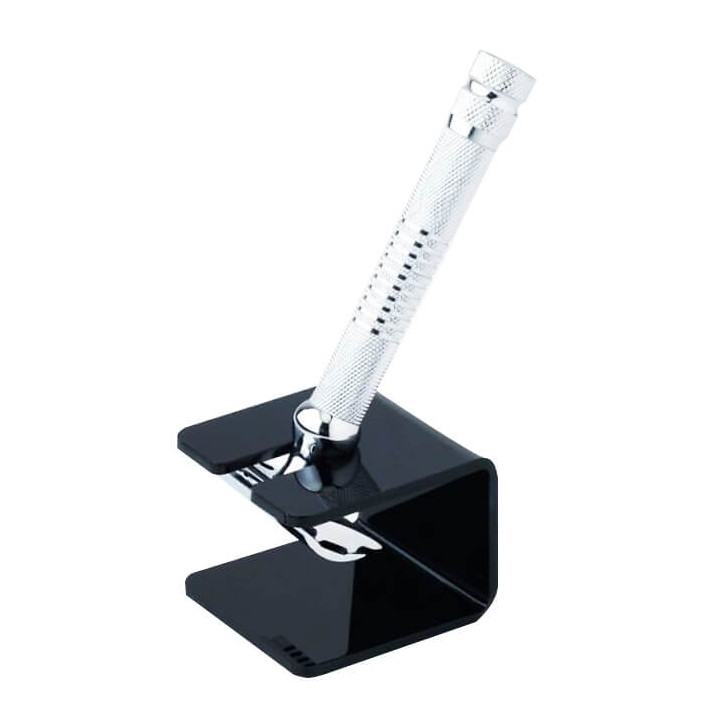 PEARL SHAVING STAND FOR SAFETY RAZOR THE CUBE IN ACRILICO NERO LUCIDO