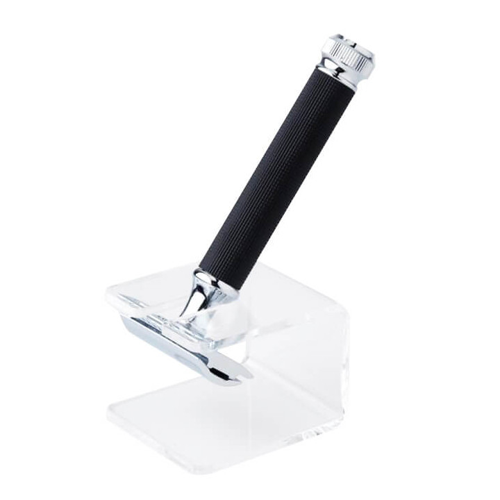 PEARL SHAVING STAND FOR SAFETY RAZOR THE CUBE IN CLEAR ACRYLIC
