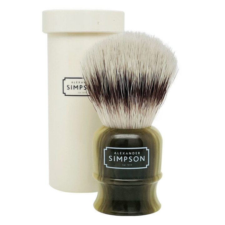 SIMPSON SHAVING BRUSH SYNTHETIC WITH TRAVEL TUBE HIGHBURY FAUX HORN S