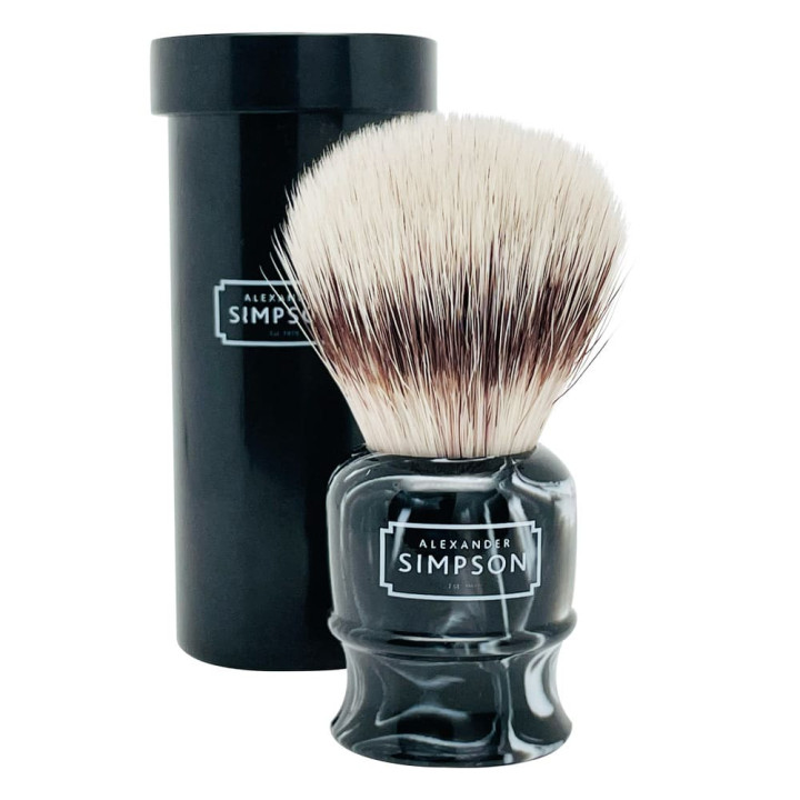SIMPSON SYNTHETIC SHAVING BRUSH WITH TRAVEL TUBE HIGHBURY FAUX EBONY MARBLE S